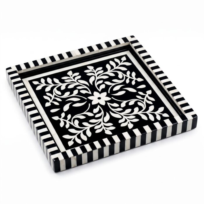 Black Elegance Mother of Pearl Decorative Tray – 33 cm - Image 3