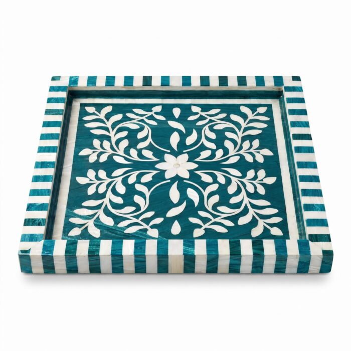 Turquoise Botanica Mother of Pearl Wooden Tray – 33 cm - Image 3
