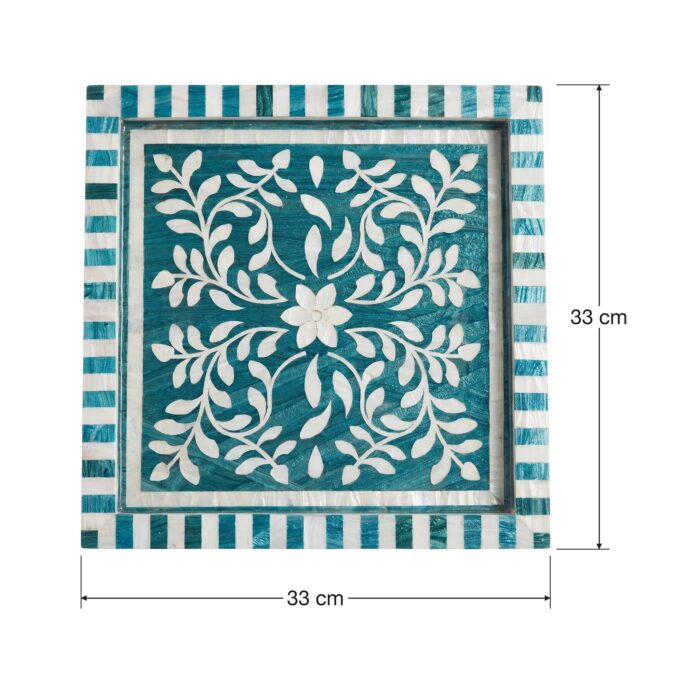 Turquoise Botanica Mother of Pearl Wooden Tray – 33 cm - Image 4