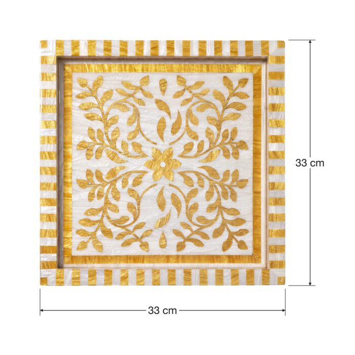 Golden Botanica Mother of Pearl Wooden Tray – 33 cm - Image 4