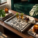 Handcrafted Black & White Mother of Pearl Inlay Wooden Decorative Tray – 33 cm - Image 5