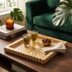 Handcrafted Gold & White Mother of Pearl Inlay Wooden Decorative Tray – 33 cm - Image 5