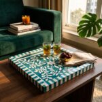 Turquoise Botanica Mother of Pearl Wooden Tray – 33 cm - Image 5