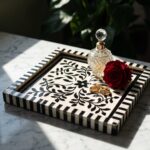 Handcrafted Black & White Mother of Pearl Inlay Wooden Decorative Tray – 33 cm - Image 7