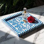 Handcrafted Blue & White Mother of Pearl Inlay Wooden Decorative Tray – 33 cm - Image 7