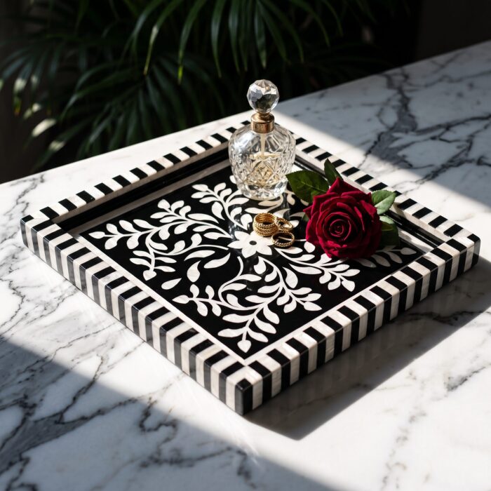 Black Elegance Mother of Pearl Decorative Tray – 33 cm - Image 7