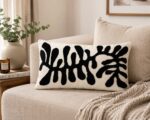 Handmade Black & Cream Botanical Tufted Lumbar Cushion – 60 × 30 cm - Image 5