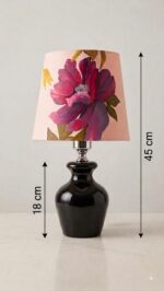 Hand-Painted Floral Table Lamp with Glossy Wooden Base - Image 2