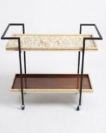 Handmade Mother of Pearl  Flora and Birds Two-Tier Serving Trolly - Image 6