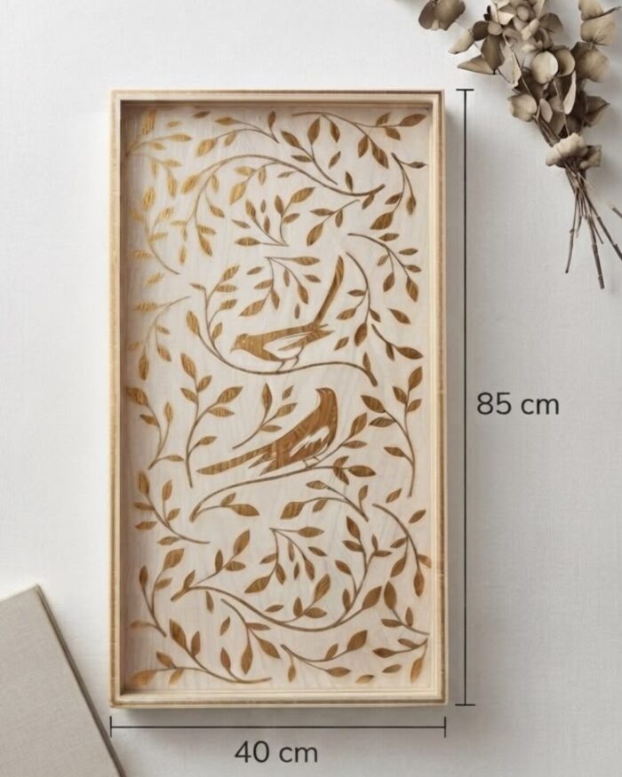 Handmade Mother of Pearl  Flora and Birds Two-Tier Serving Trolly - Image 5