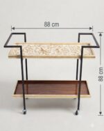 Handmade Mother of Pearl  Flora and Birds Two-Tier Serving Trolly - Image 4