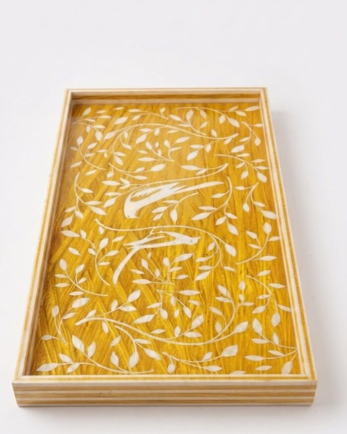 Handmade Mother of Pearl  Flora and Birds Two-Tier Serving Trolly - Image 2