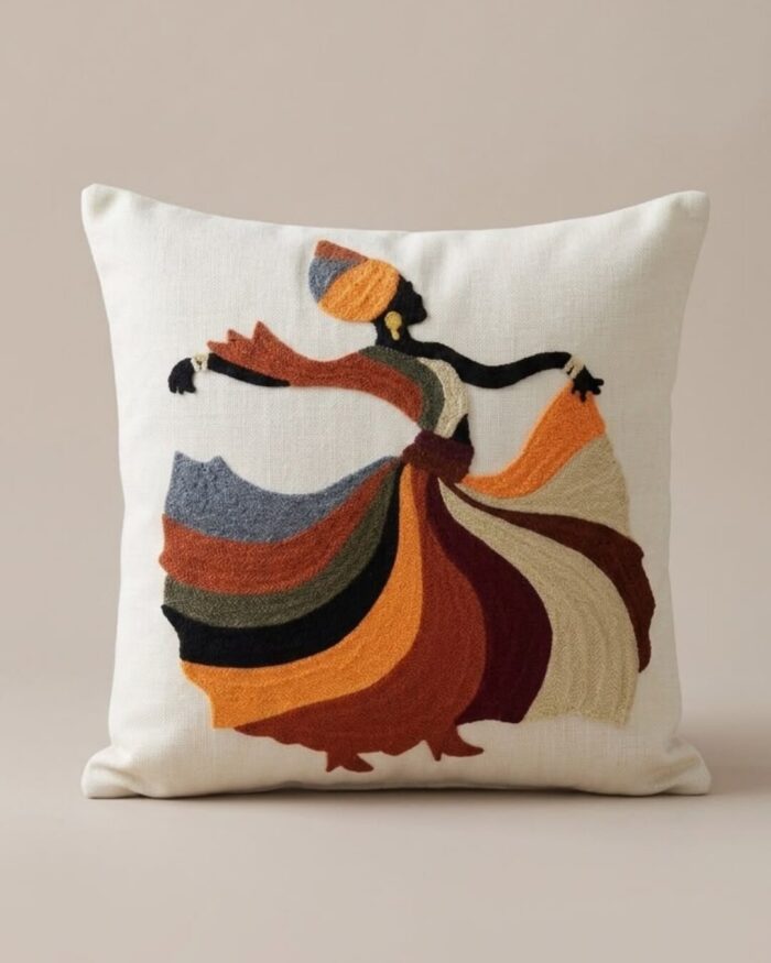 Vibrant African girl Embroidered Cushion - Image 1