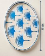Handmade Azure Fan Crane Oval Lacquer Tray - Image 3