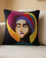 Handmade Abstract Portrait Embordered Cushion - Image 2