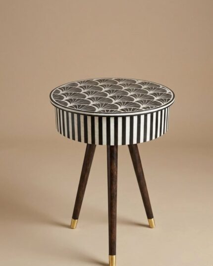 Art Monochrome Inlaid Round Storage Side Table