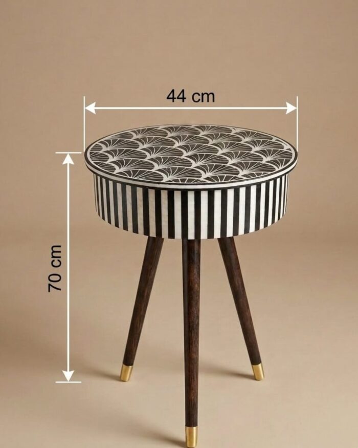 Art Monochrome Inlaid Round Storage Side Table - Image 3