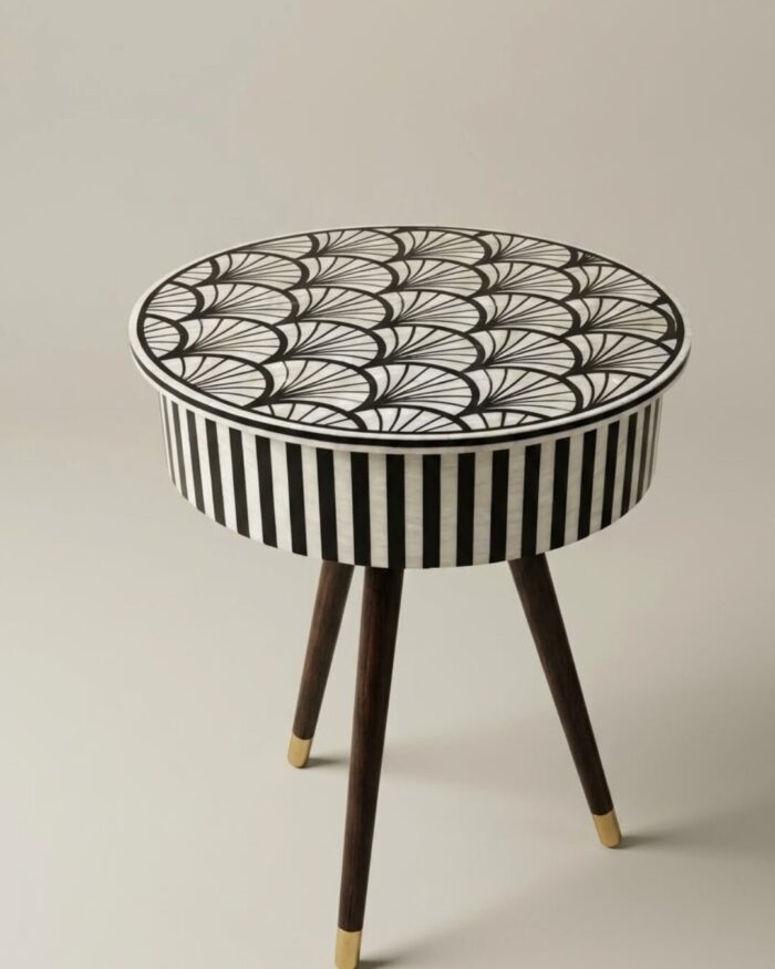 The Fan and Stripe Monochrome Bone Inlay Table - Image 1