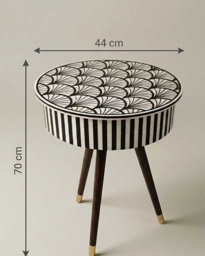The Fan and Stripe Monochrome Bone Inlay Table - Image 3