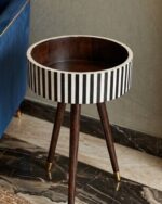 The Fan and Stripe Monochrome Bone Inlay Table - Image 4