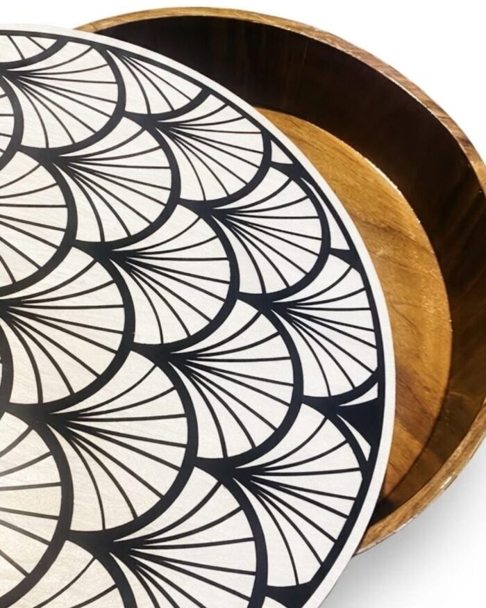 The Fan and Stripe Monochrome Bone Inlay Table - Image 5