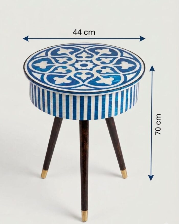 Azure Blue Bone Inlay Round Box Table - Image 3