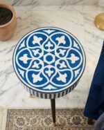 Azure Blue Bone Inlay Round Box Table - Image 2