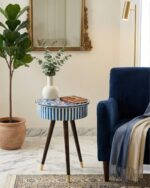 Azure Blue Bone Inlay Round Box Table - Image 4