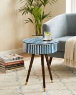 Handmade Artisanal Blue Scallop Inlay table - Image 3