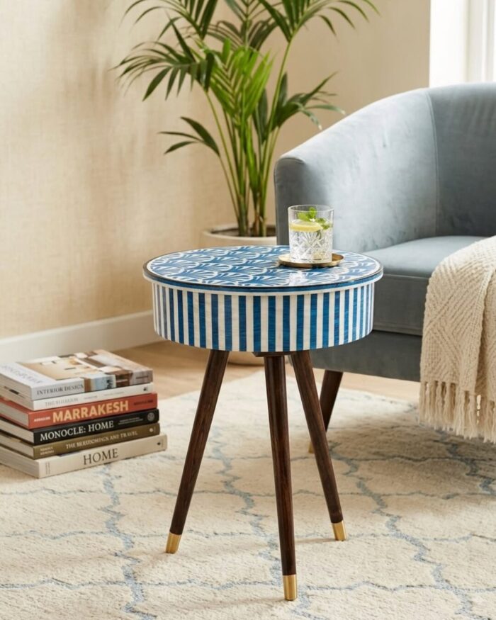 Handmade Artisanal Blue Scallop Inlay table - Image 3