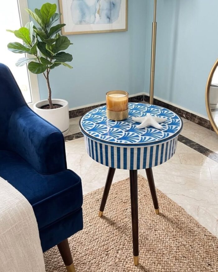 Handmade Artisanal Blue Scallop Inlay table - Image 1