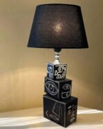 Hand-Painted Visage Sculptural Wooden Table Lamp - Image 2