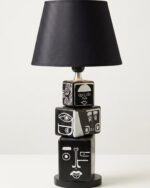 Hand-Painted Visage Sculptural Wooden Table Lamp