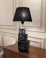 Hand-Painted Visage Sculptural Wooden Table Lamp - Image 4