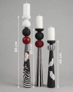 The Monochrome  Hand-Painted Wooden Candle Holders (Set of 3) - Image 3
