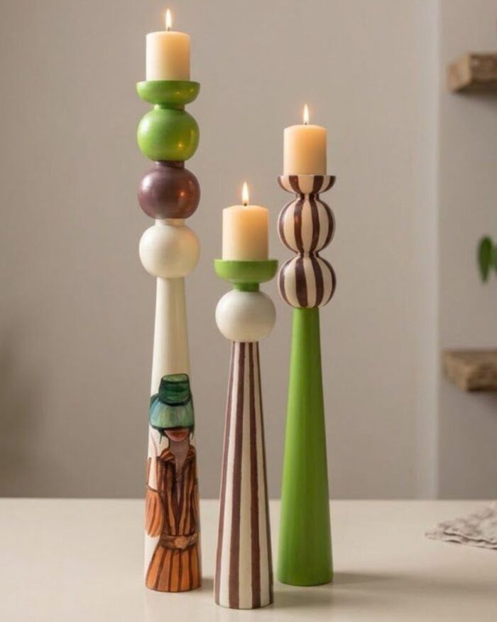 Carnival and Form Hand-Painted Candle Holders ( set of 3) - Image 1