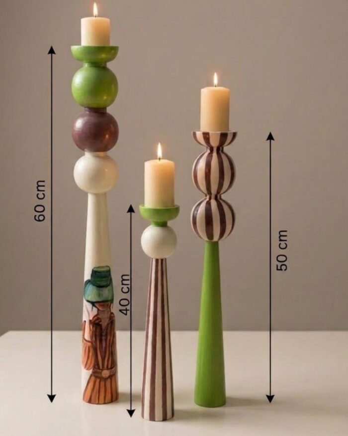 Carnival and Form Hand-Painted Candle Holders ( set of 3) - Image 3