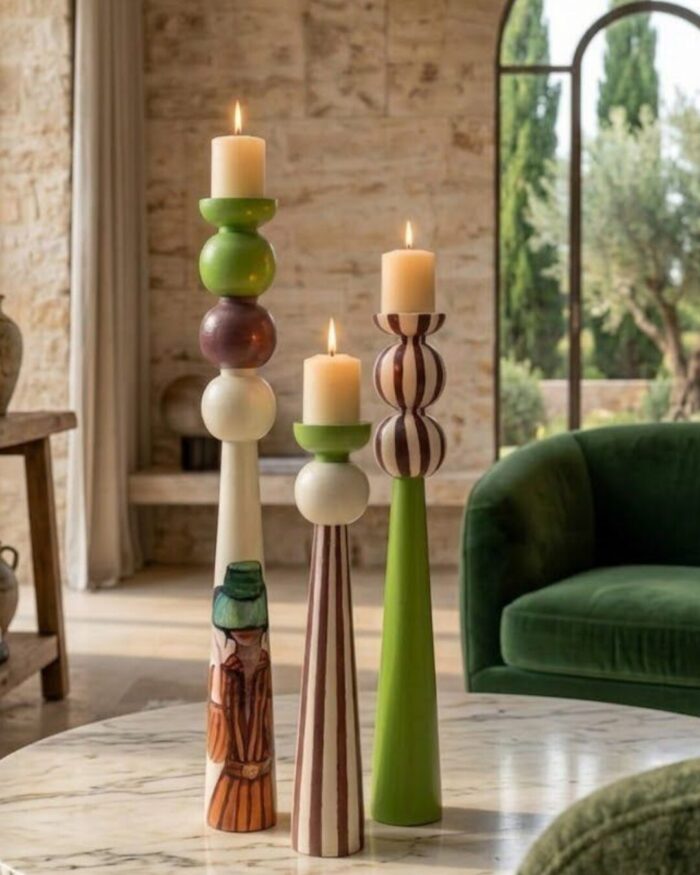 Carnival and Form Hand-Painted Candle Holders ( set of 3) - Image 2