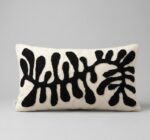 Handmade Black & Cream Botanical Tufted Lumbar Cushion – 60 × 30 cm