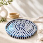 Handcrafted Blue and White Decorative Serving Tray – 45cm Round Moroccan-Inspired Patterned Tray