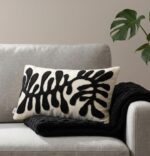 Handmade Black & Cream Botanical Tufted Lumbar Cushion – 60 × 30 cm - Image 3