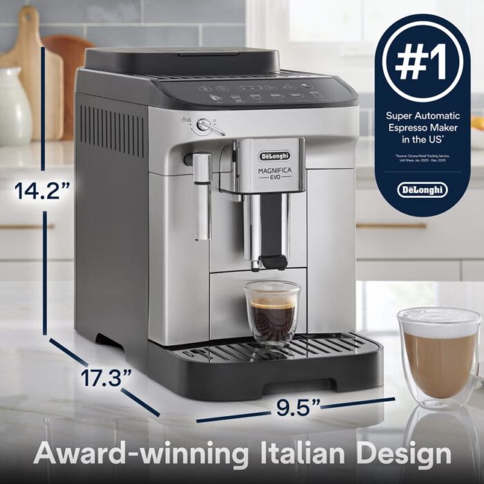 De'Longhi Magnifica Evo Automatic Espresso Machine with Milk Frother, Silver - Image 7