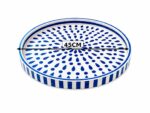 Handcrafted Blue and White Decorative Serving Tray – 45cm Round Moroccan-Inspired Patterned Tray - Image 3