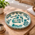 Handmade  Decorative Inlay Tray – Teal Birds And Botanical Design - Image 2