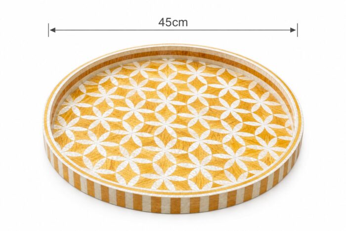 Handcrafted Golden Floral  Inlay Decorative Serving Tray - Image 1