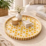 Handcrafted Golden Floral  Inlay Decorative Serving Tray - Image 2