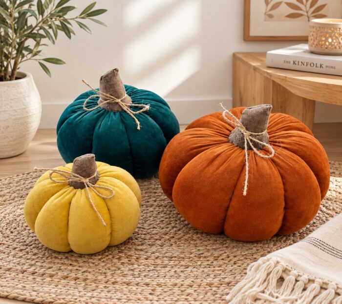 Handmade Velvet Fabric Pumpkin –  Autumn Home Decor( set of 3) - Image 1