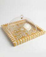 Aura Handcrafted Inlay Serving Platter with Clear Acrylic Cloche
