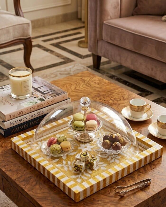 Aura Handcrafted Inlay Serving Platter with Clear Acrylic Cloche - Image 2