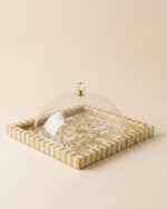 Aurelia Gold and Pearl Inly with Acrylic Cloche Platter - Image 2